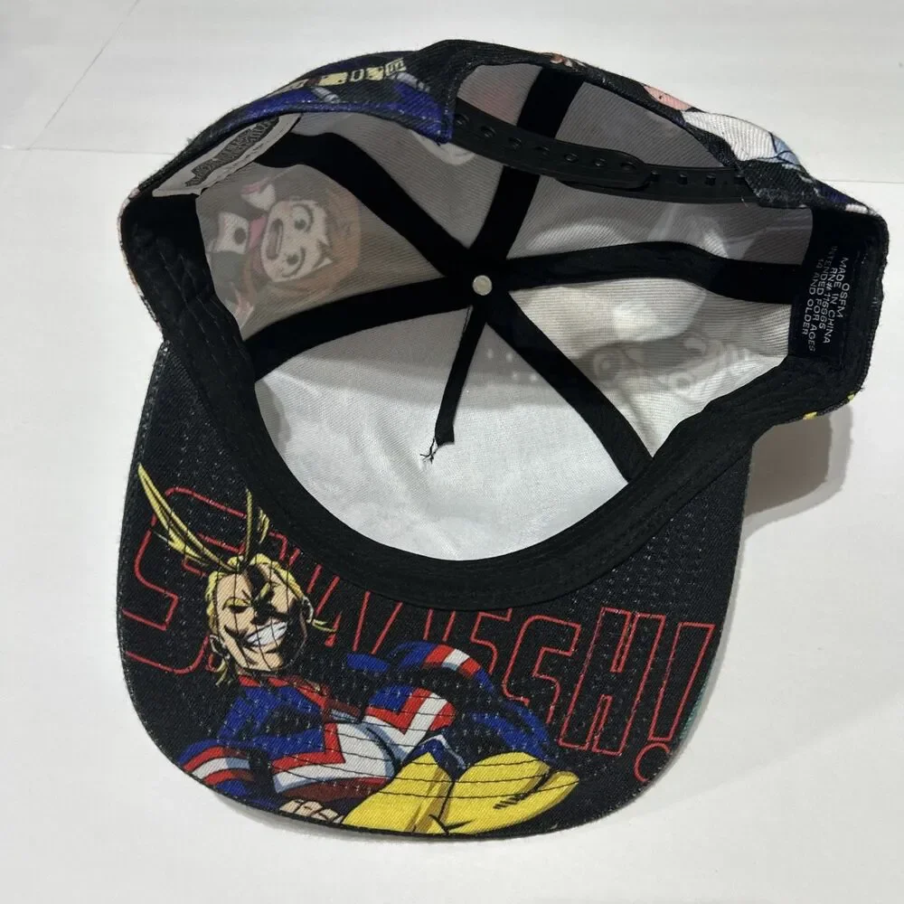 My Hero Academia Anime Snapback Hat Black Character Print OSFM Adjustable Cap